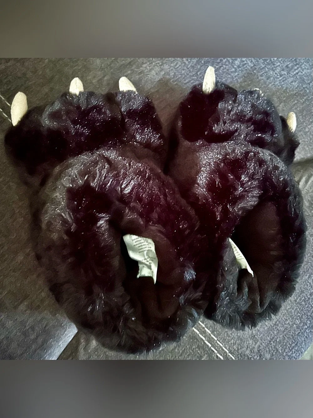 Lazy One Black Plush Kids Paw Mittens with Cream Claws